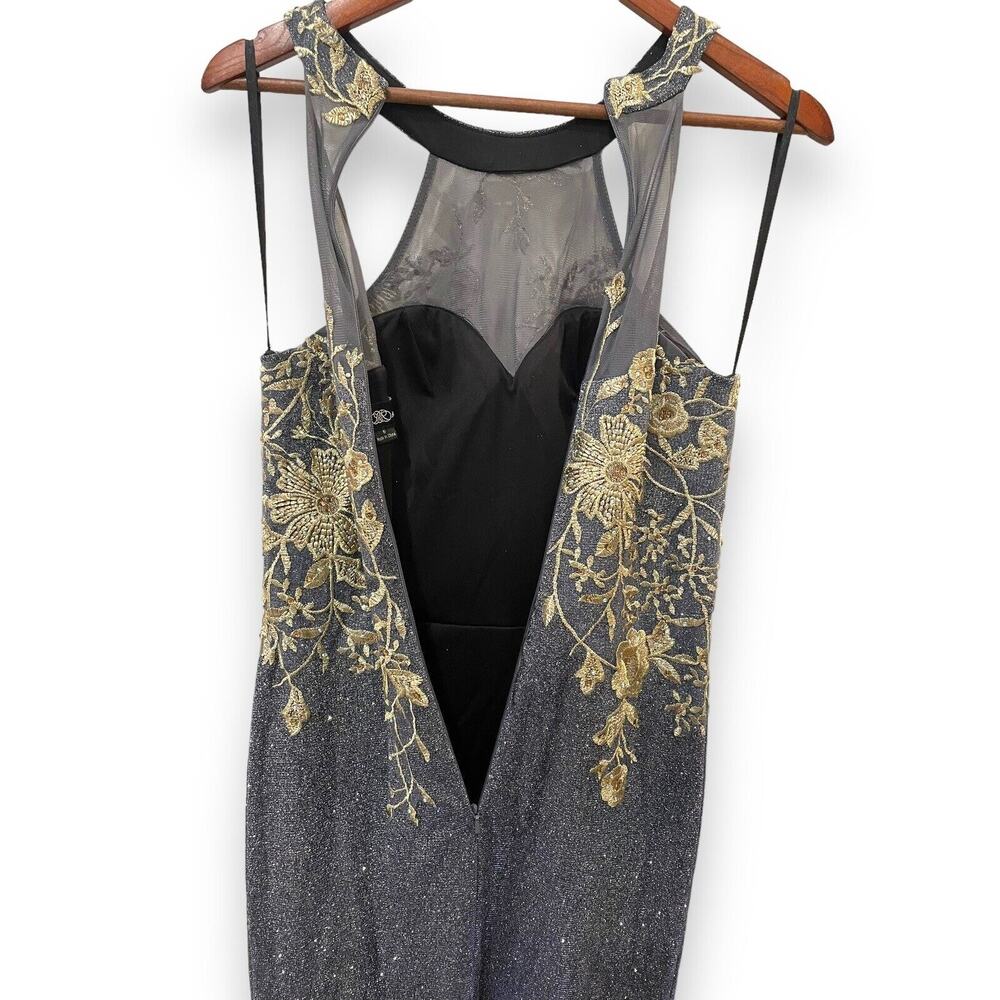 BETSY & ADAM Embroidered Metallic Floral Lace Bling Formal Maxi Blue Dress Sz 6 - Picture 5 of 8